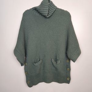 J. Crew Green Knit Turtleneck Poncho Size S Merino Wool Blend Style AR947